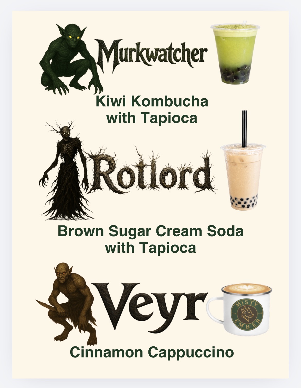 Murkwatcher, Rotlord, Veyr character drink collection