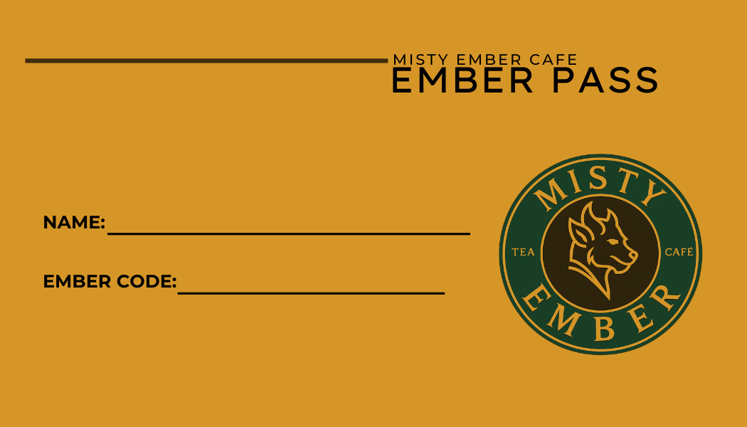 Back of the Ember Pass card with name and Ember Code lines and the Misty Ember logo