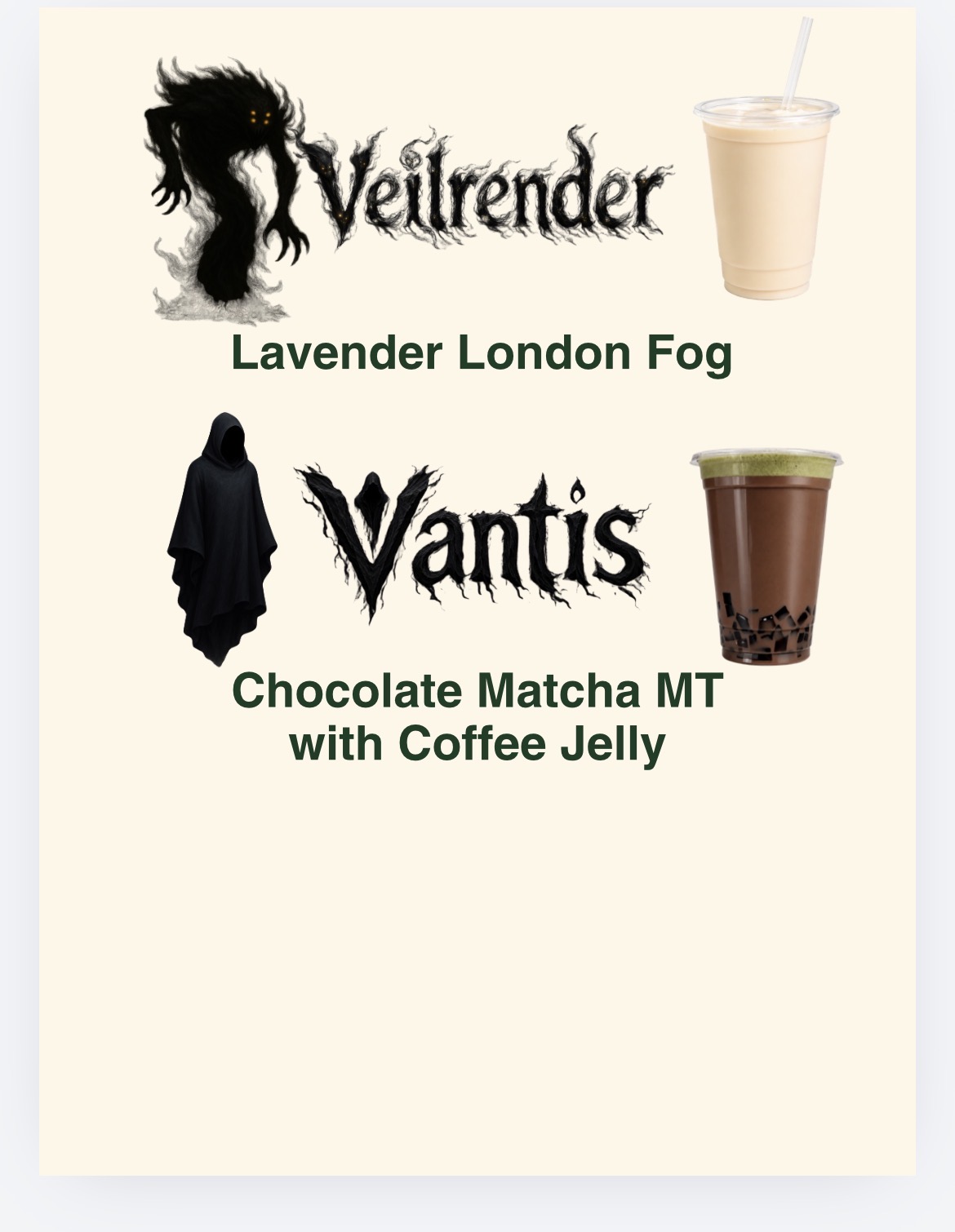 Veilrender, Vantis character drink collection